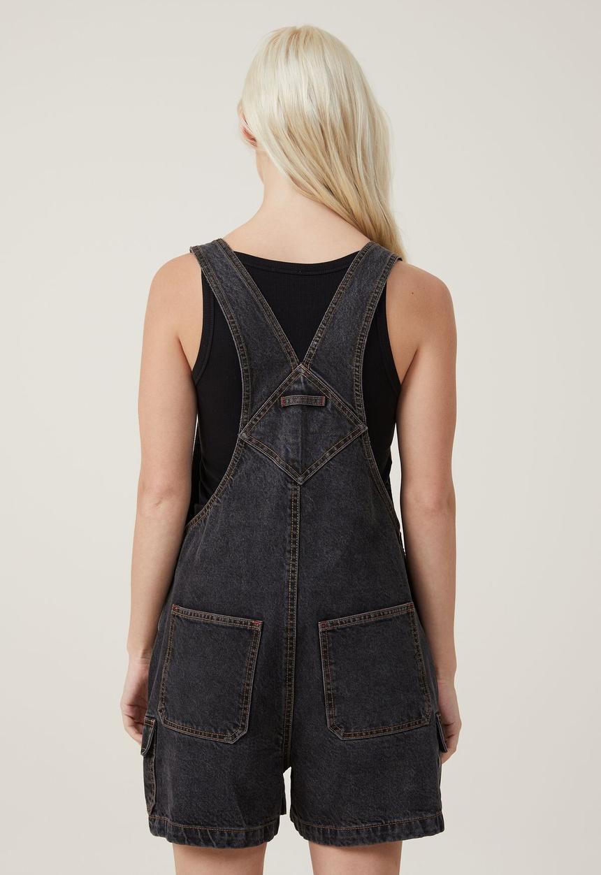 Cotton On - Cargo Short Denim Overall - Smokey Black
