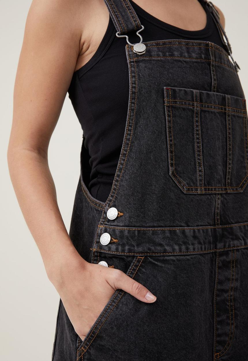 Cotton On - Cargo Short Denim Overall - Smokey Black