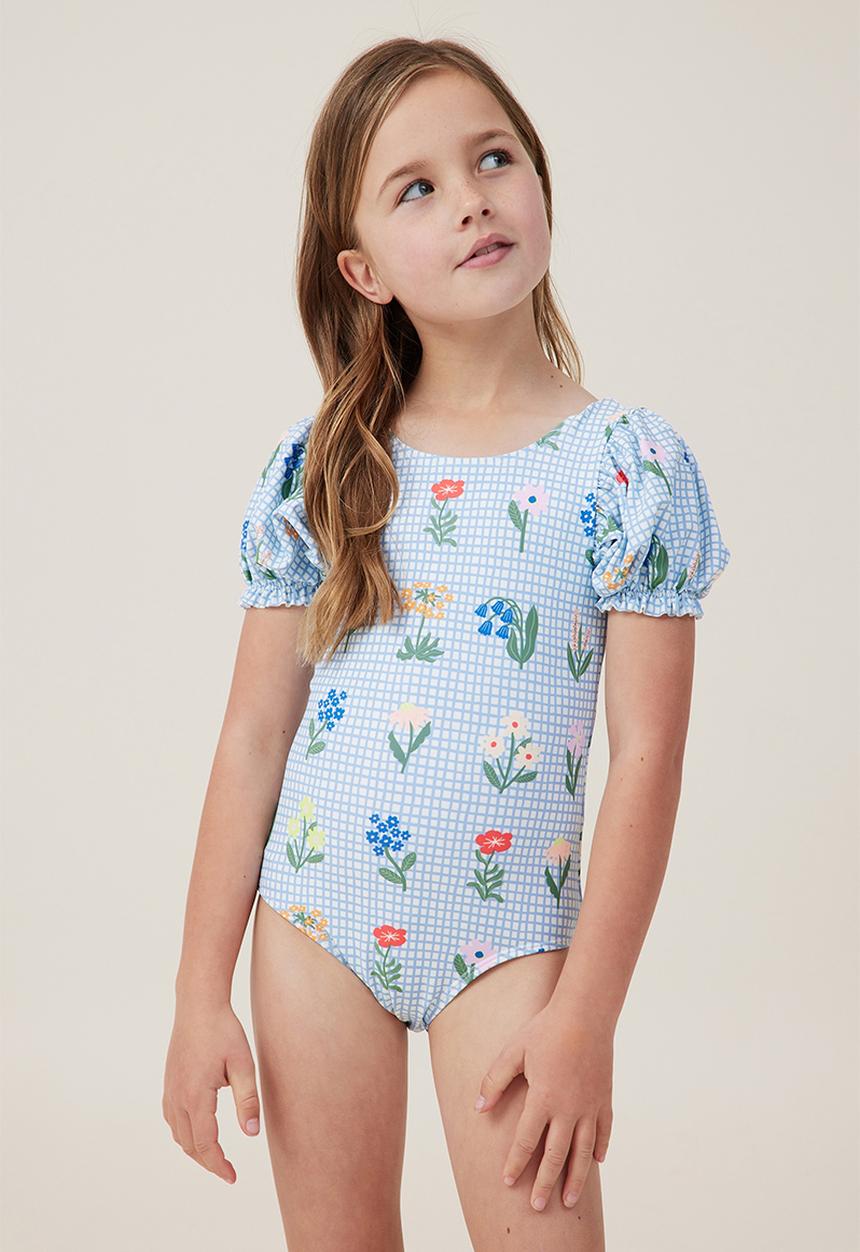 Cotton On - Puff sleeve one piece - vanilla/grid floral