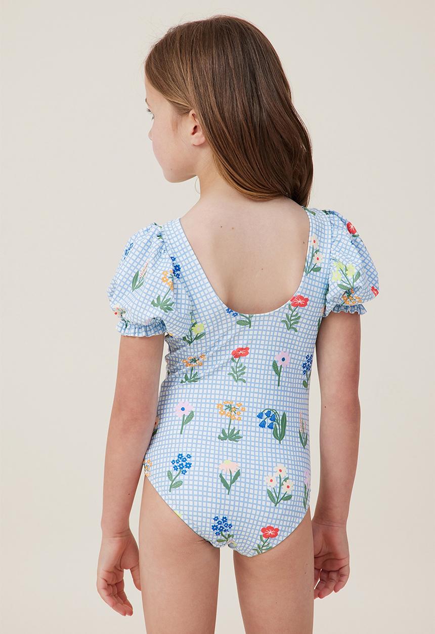 Cotton On - Puff sleeve one piece - vanilla/grid floral