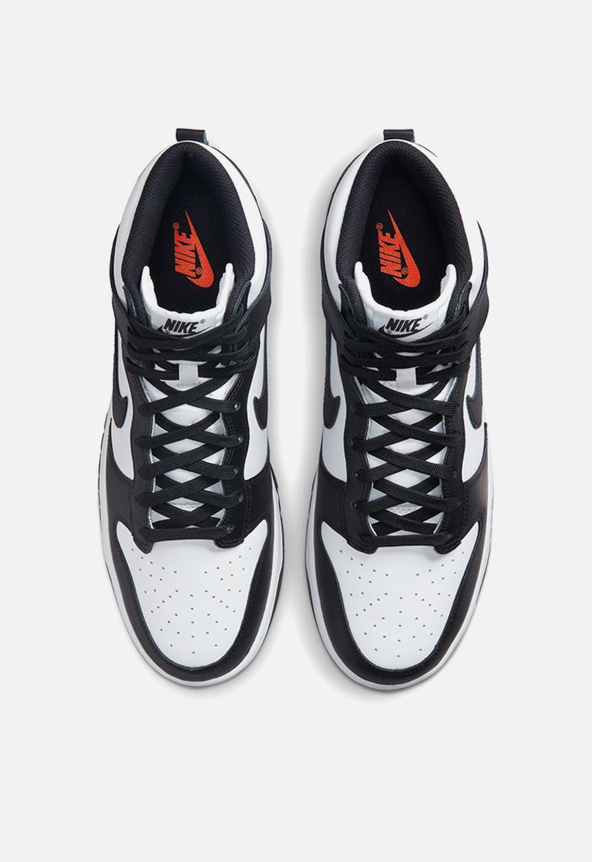 nike dunk high black white orange tab