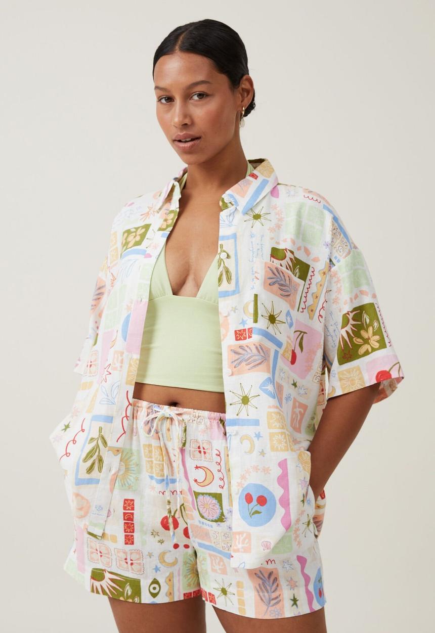 Cotton On - Haven Short Sleeve Shirt - Summer Solstice White