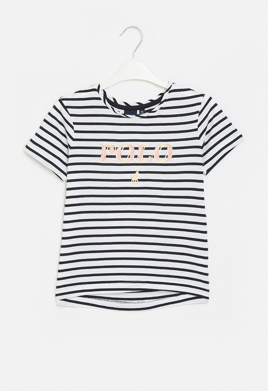 POLO - Girls roxanne striped printed tee - white & navy