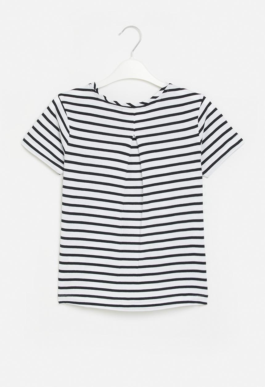 POLO - Girls roxanne striped printed tee - white & navy