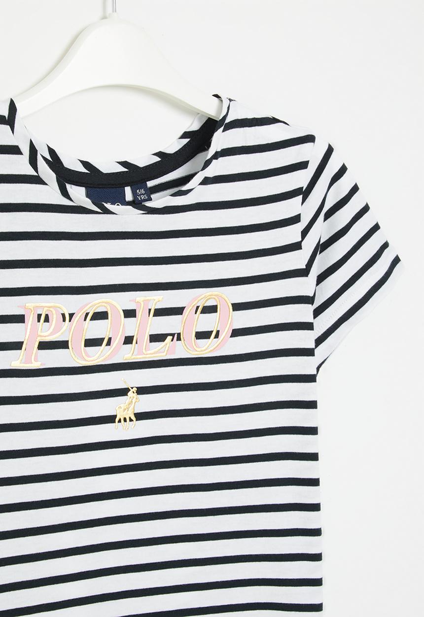 POLO - Girls roxanne striped printed tee - white & navy