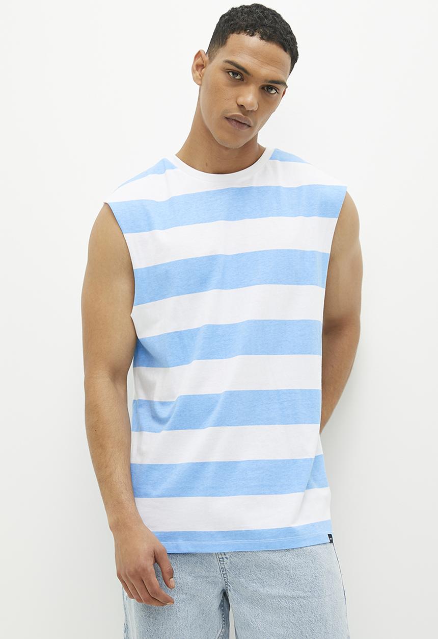 Superbalist - Steve Striped Raw Slv Edge Vest - Light Blue/White