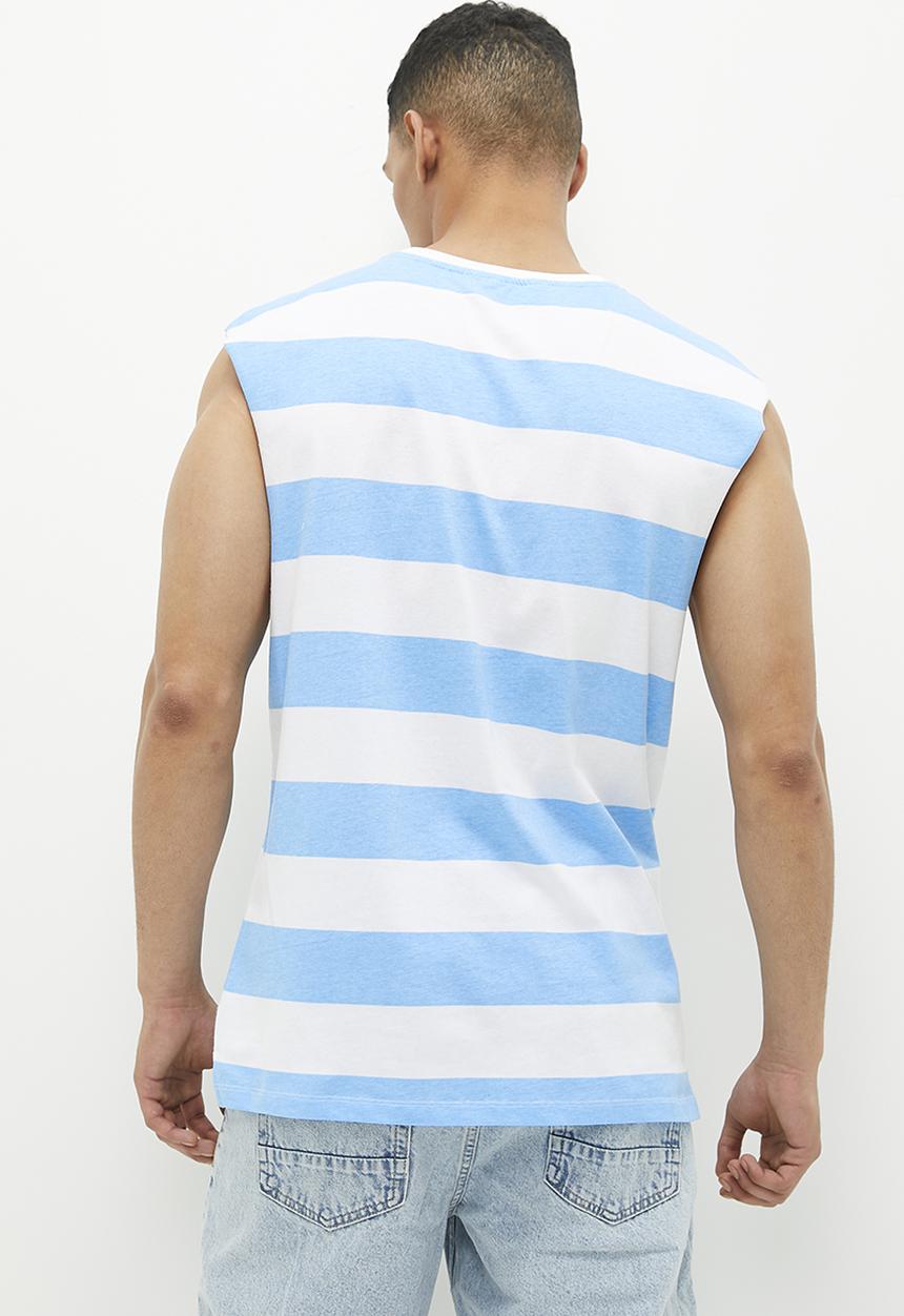 Superbalist - Steve Striped Raw Slv Edge Vest - Light Blue/White