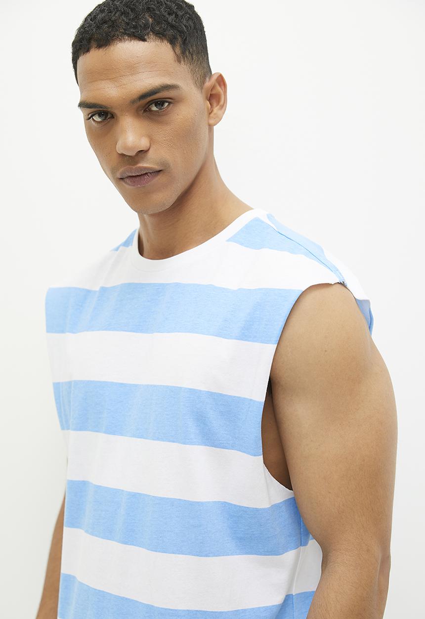 Superbalist - Steve Striped Raw Slv Edge Vest - Light Blue/White