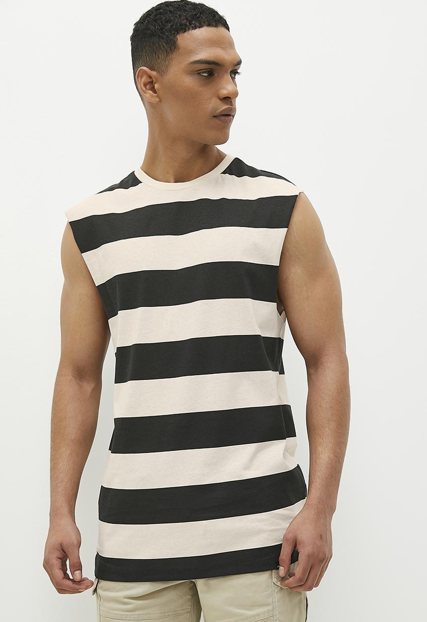 Superbalist - Steve Striped Raw Slv Edge Vest - Black/Ecru