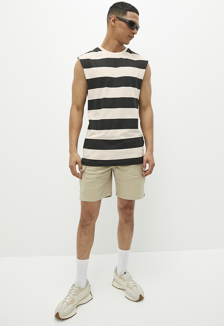Superbalist - Steve Striped Raw Slv Edge Vest - Black/Ecru