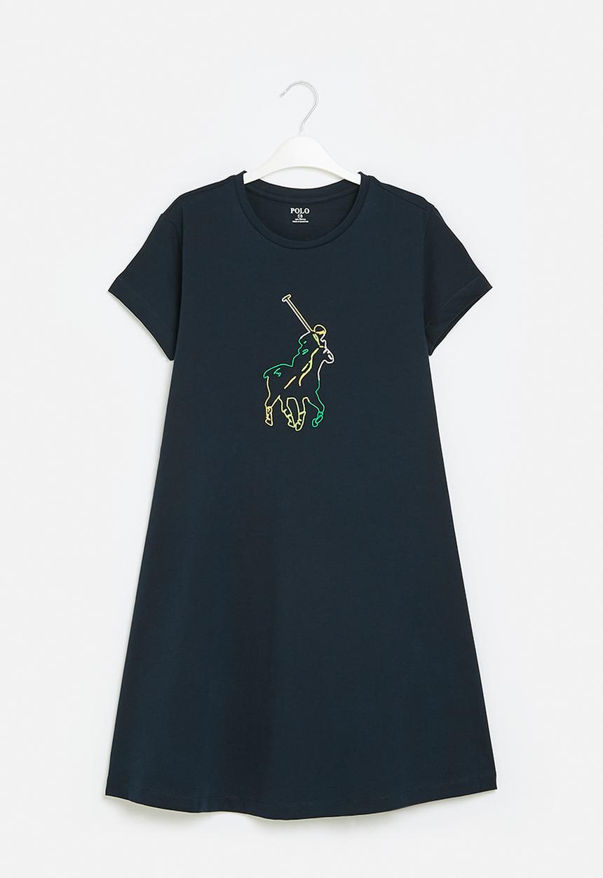 POLO - Girls cara embroidered dress - navy