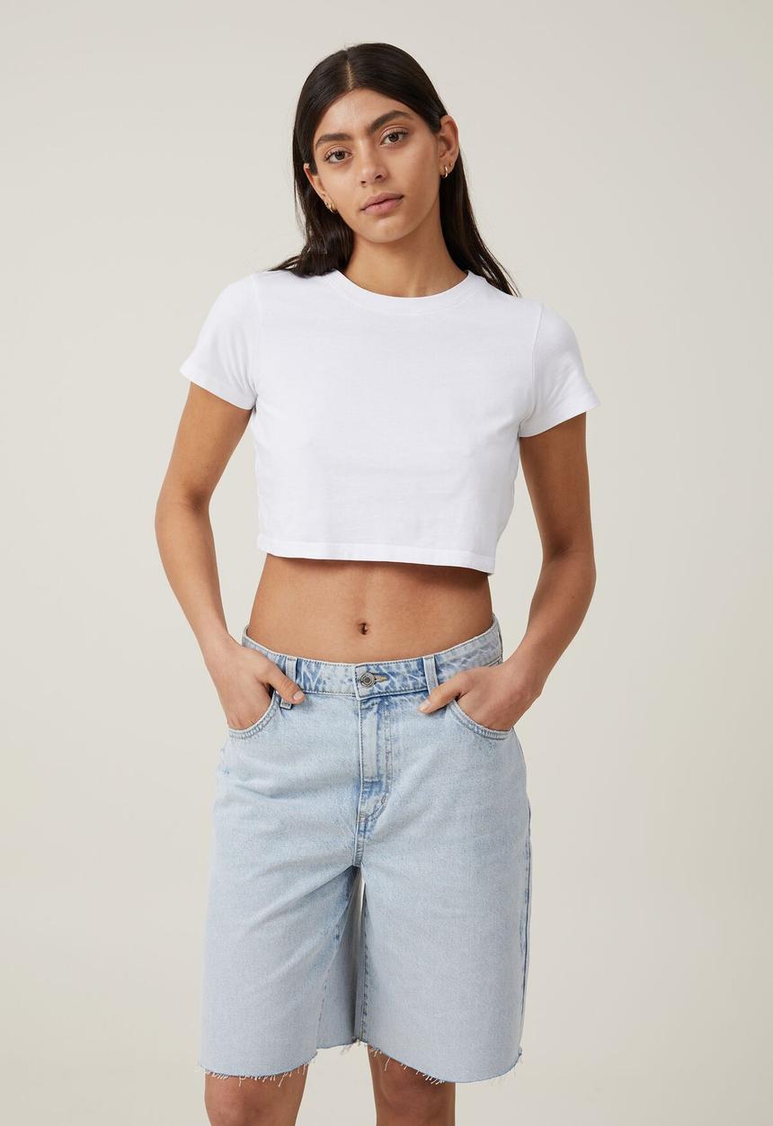 Cotton On - Super Baggy Denim Jort - Palm Blue