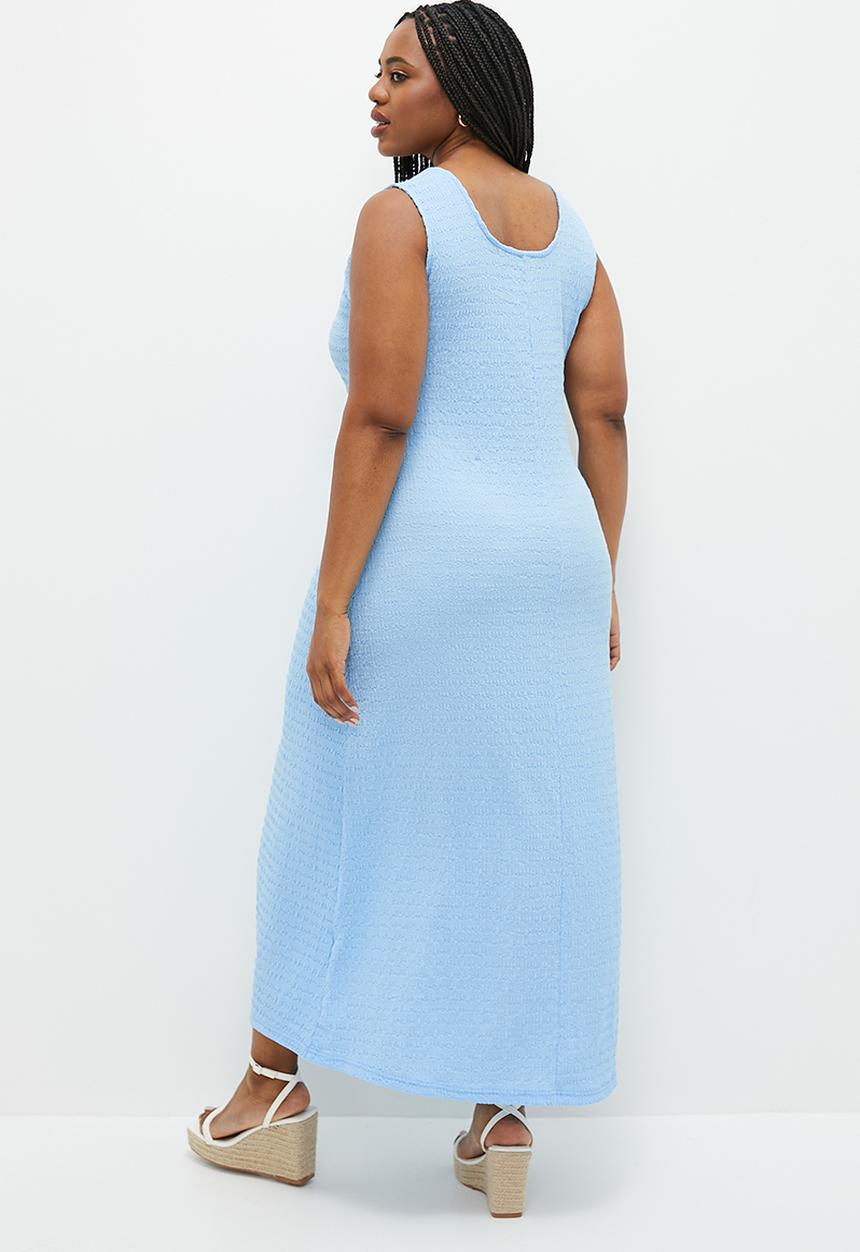 Me&B - Plus Bubble knit stretch dress - light blue