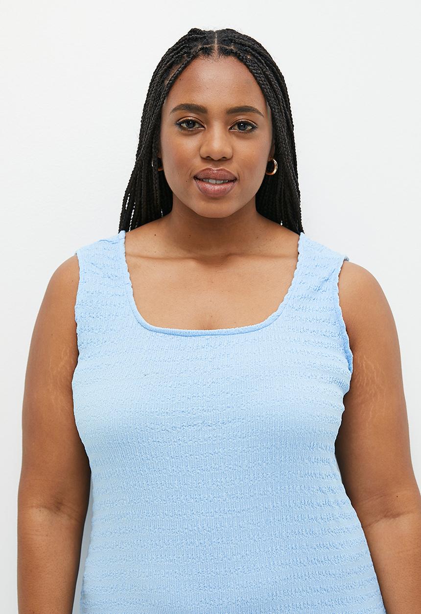 Me&B - Plus Bubble knit stretch dress - light blue