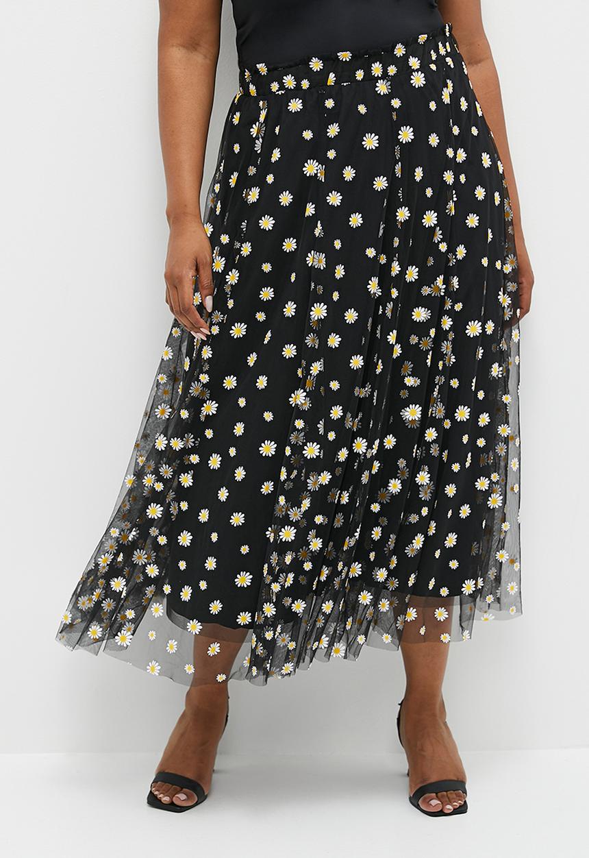 Me&B - Plus The Tulle Daisy Skirt  - Black Daisy