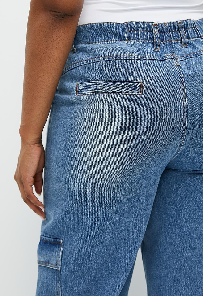 Me&B - Plus Denim Wide Leg Cargo Jeans - Denim
