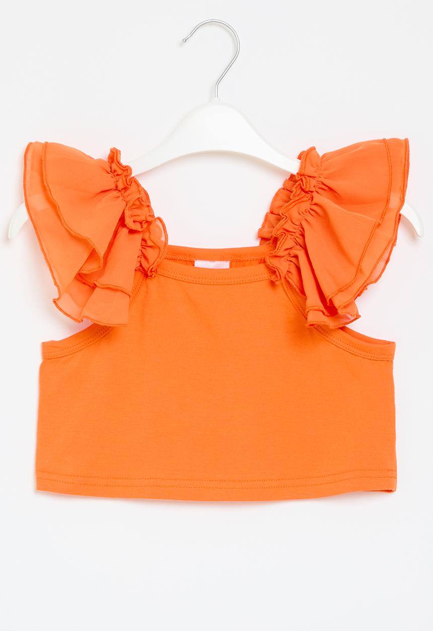 Pop Candy - Frill sleeve top - orange