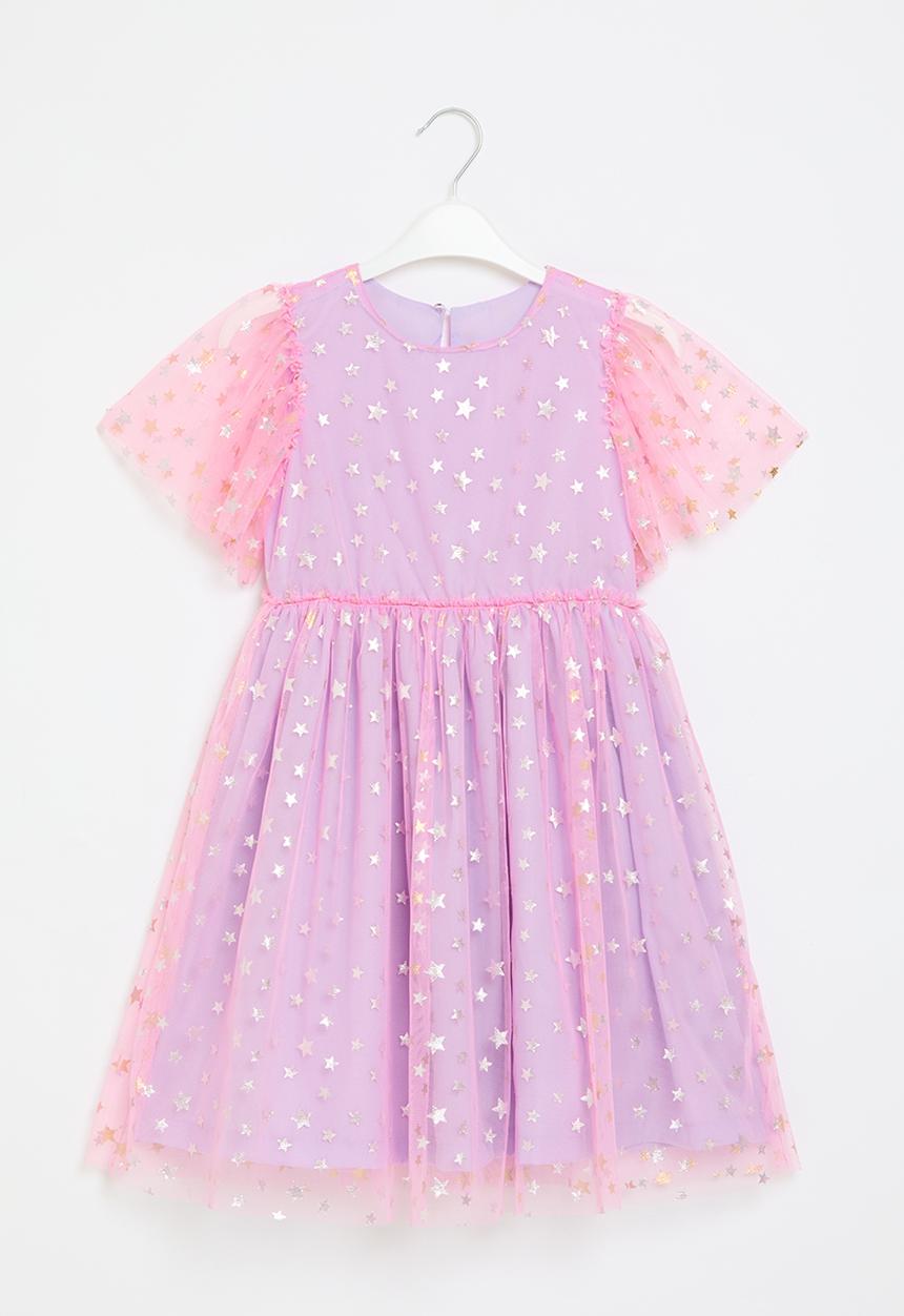 Pop Candy -  Tulle dress - lavender & pink with silver star print