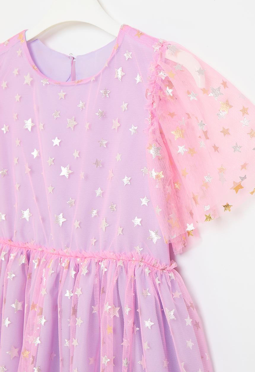 Pop Candy -  Tulle dress - lavender & pink with silver star print