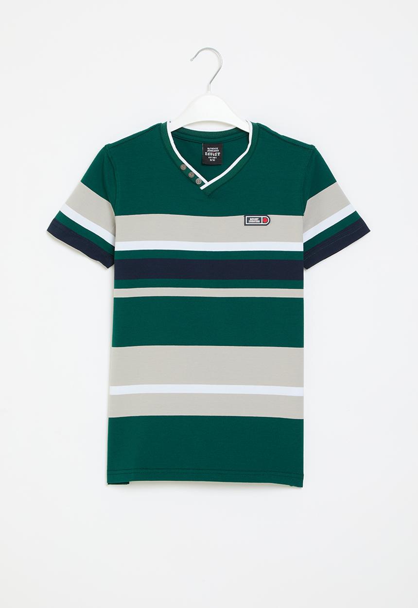 SOVIET - Boys v-neck y/dye stripe - deep teal