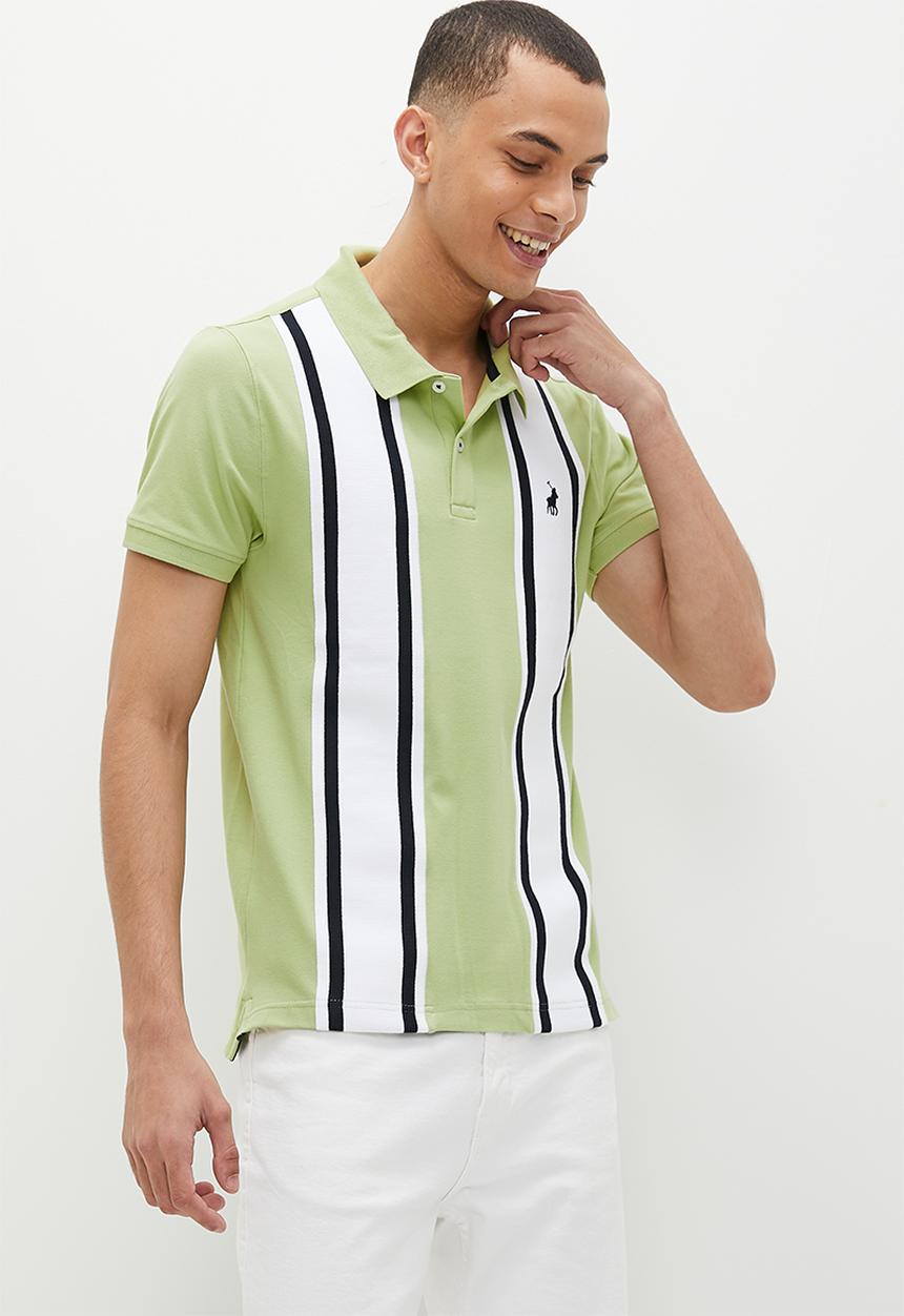 POLO - Mens vertical stripe short sleeve golfer - green