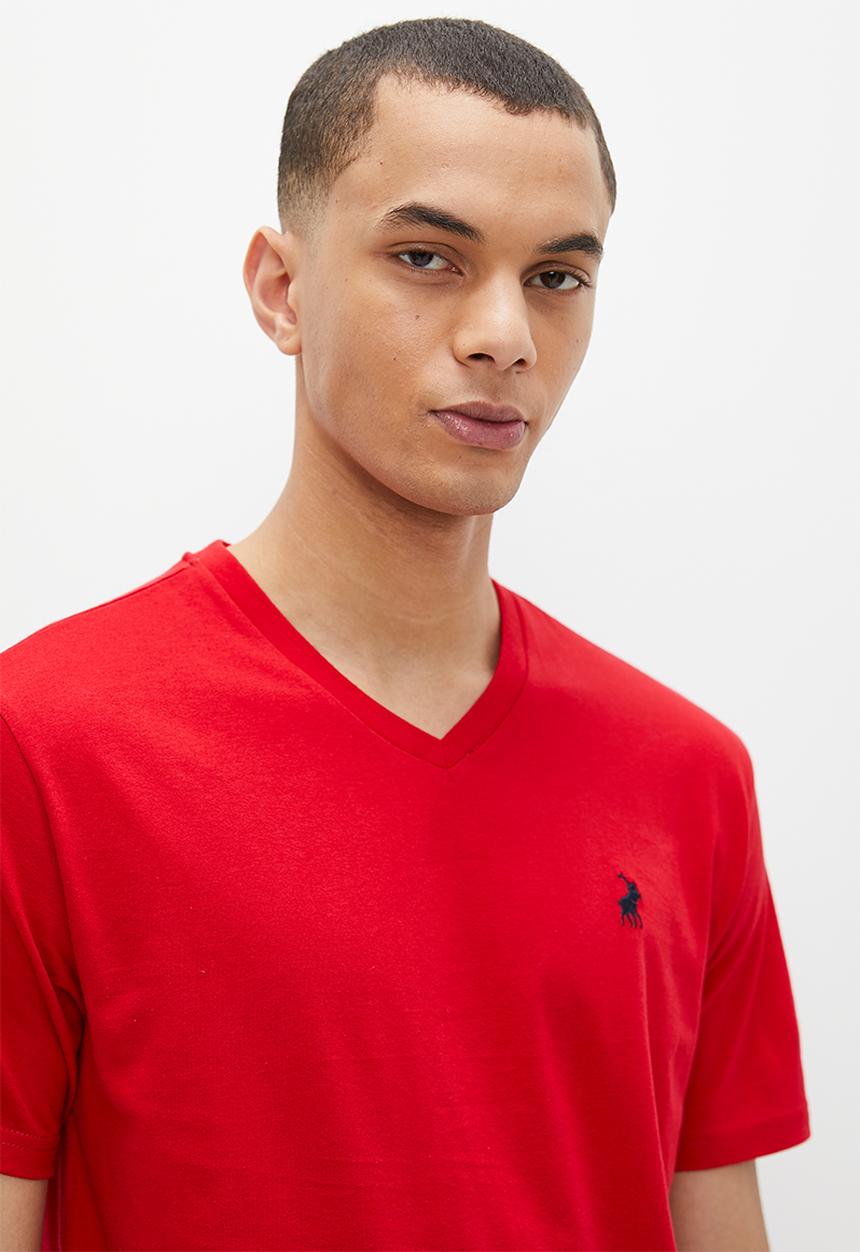 POLO - Mens v-neck short sleeve tee - red