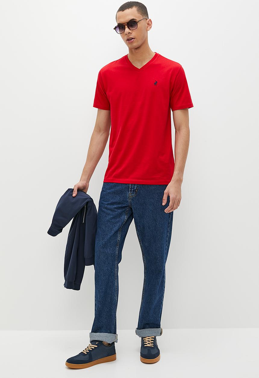 POLO - Mens v-neck short sleeve tee - red