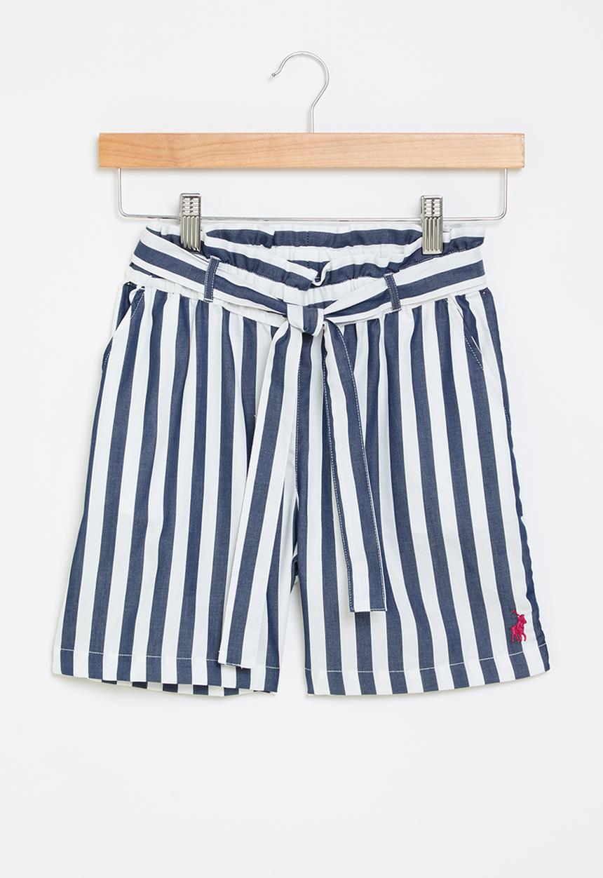 POLO - Girls  zuri belted striped short - navy