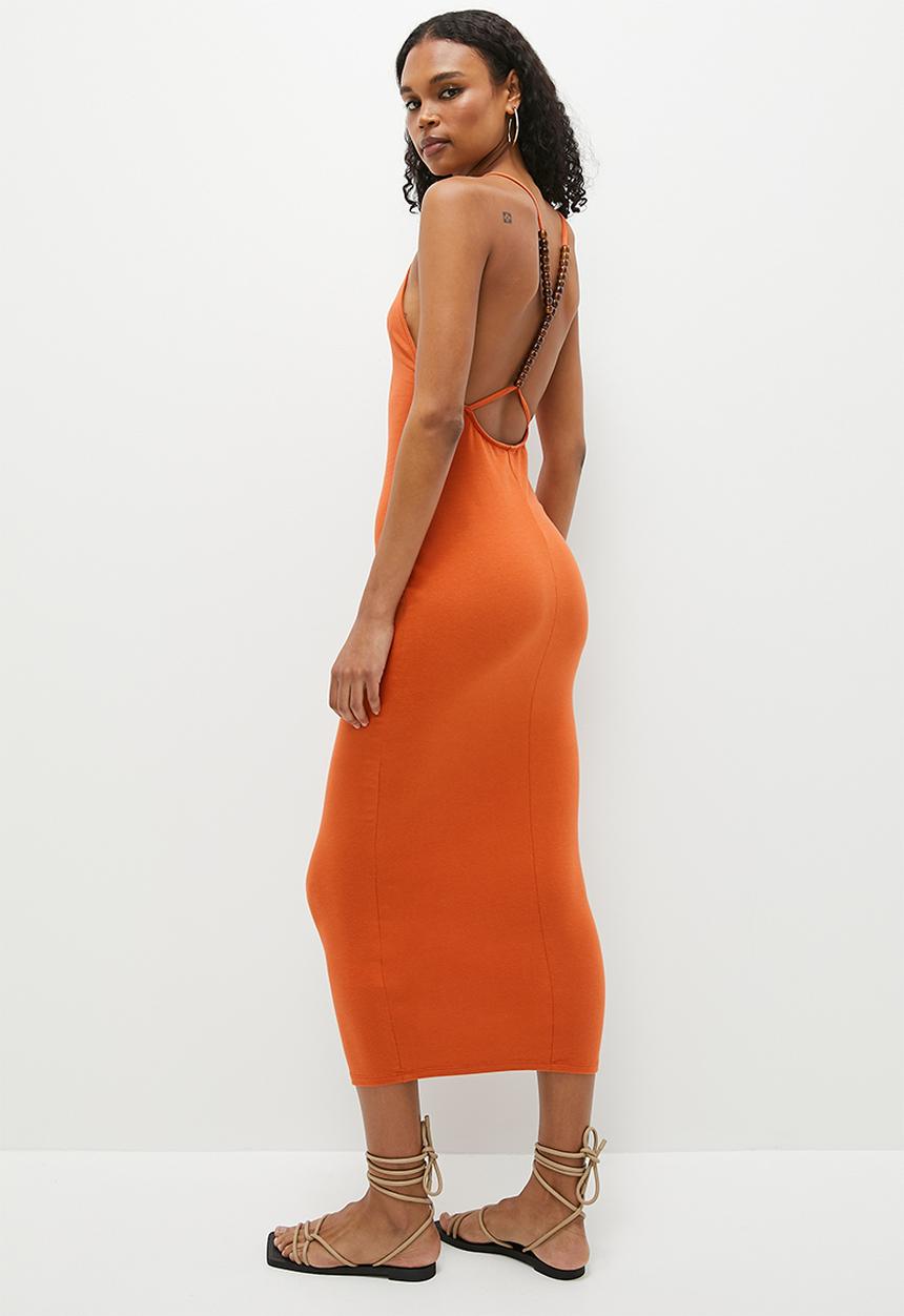Superbalist - Halter column dress with beading back detail - rust