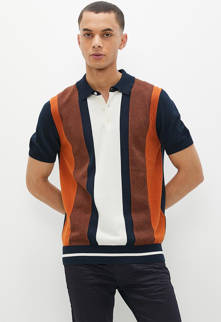 Ben Sherman - Vertical stripe  short sleeve polo - dark navy