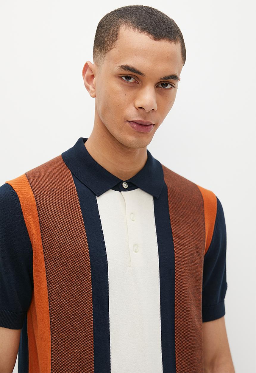 Ben Sherman - Vertical stripe  short sleeve polo - dark navy
