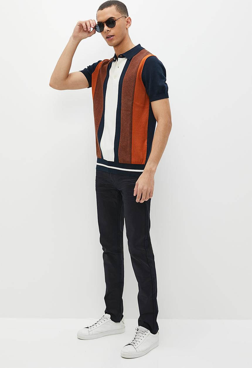Ben Sherman - Vertical stripe  short sleeve polo - dark navy