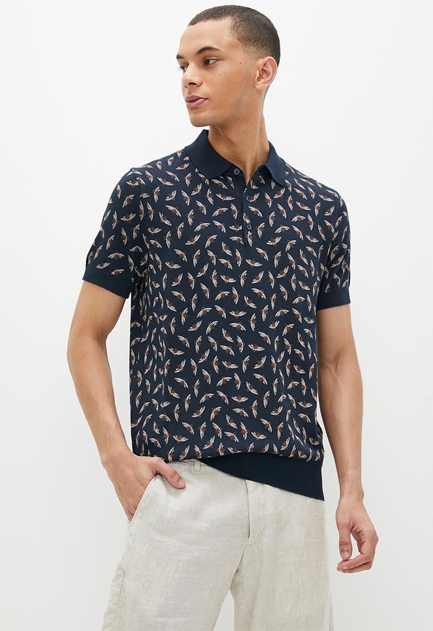 Ben Sherman - Art deco short sleeve polo knit - dark navy