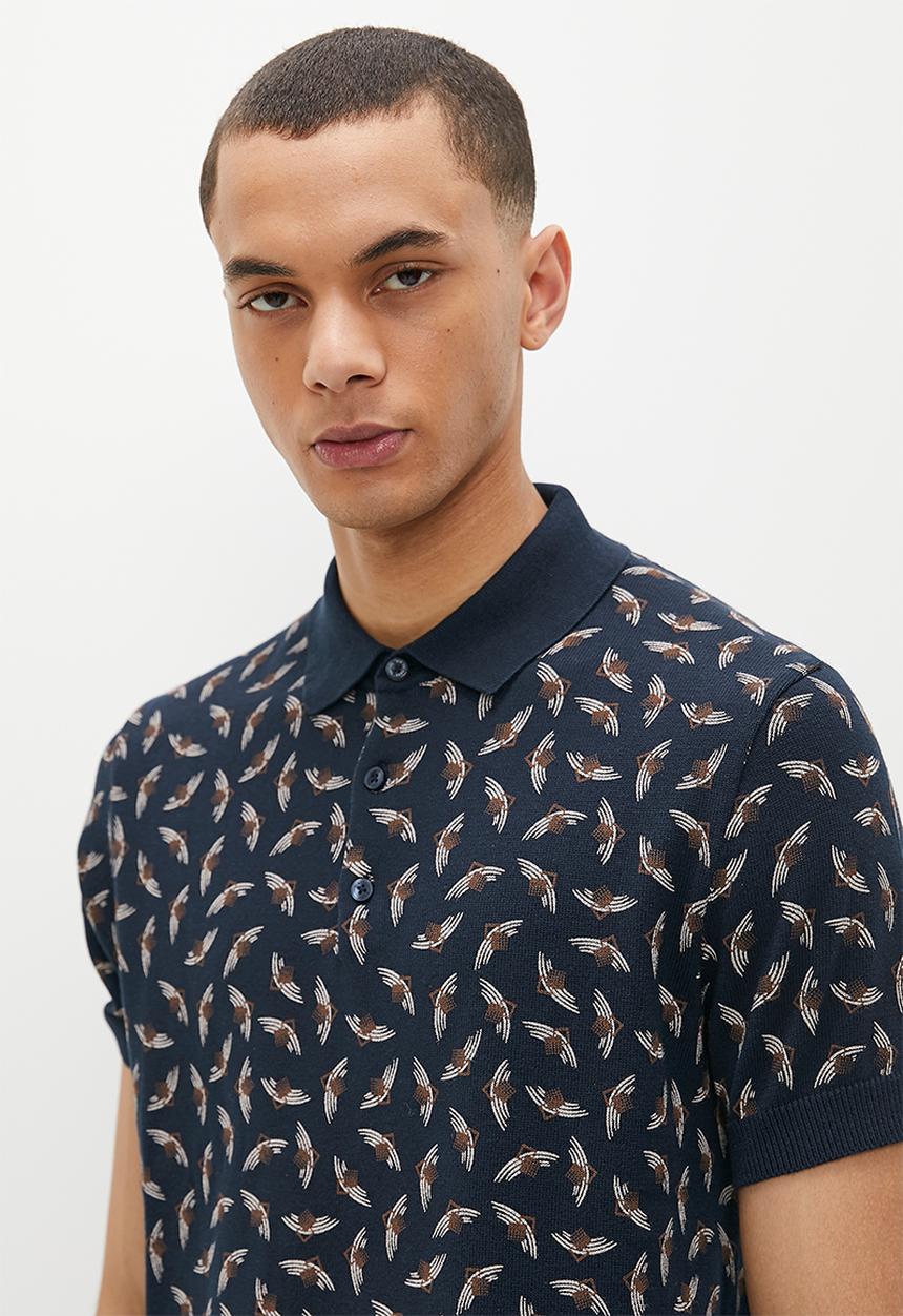 Ben Sherman - Art deco short sleeve polo knit - dark navy
