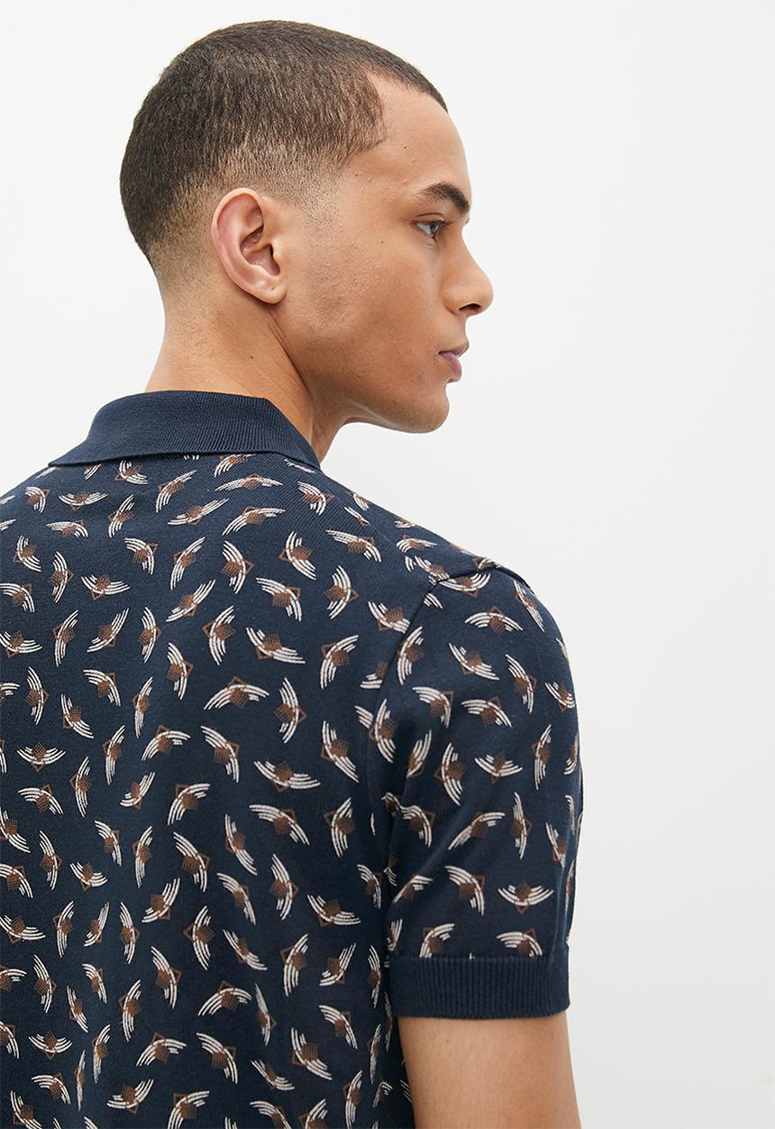 Ben Sherman - Art deco short sleeve polo knit - dark navy