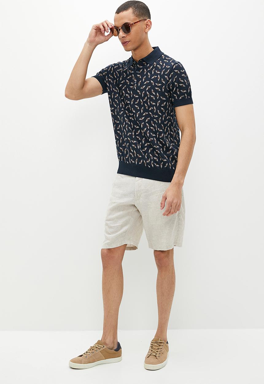 Ben Sherman - Art deco short sleeve polo knit - dark navy