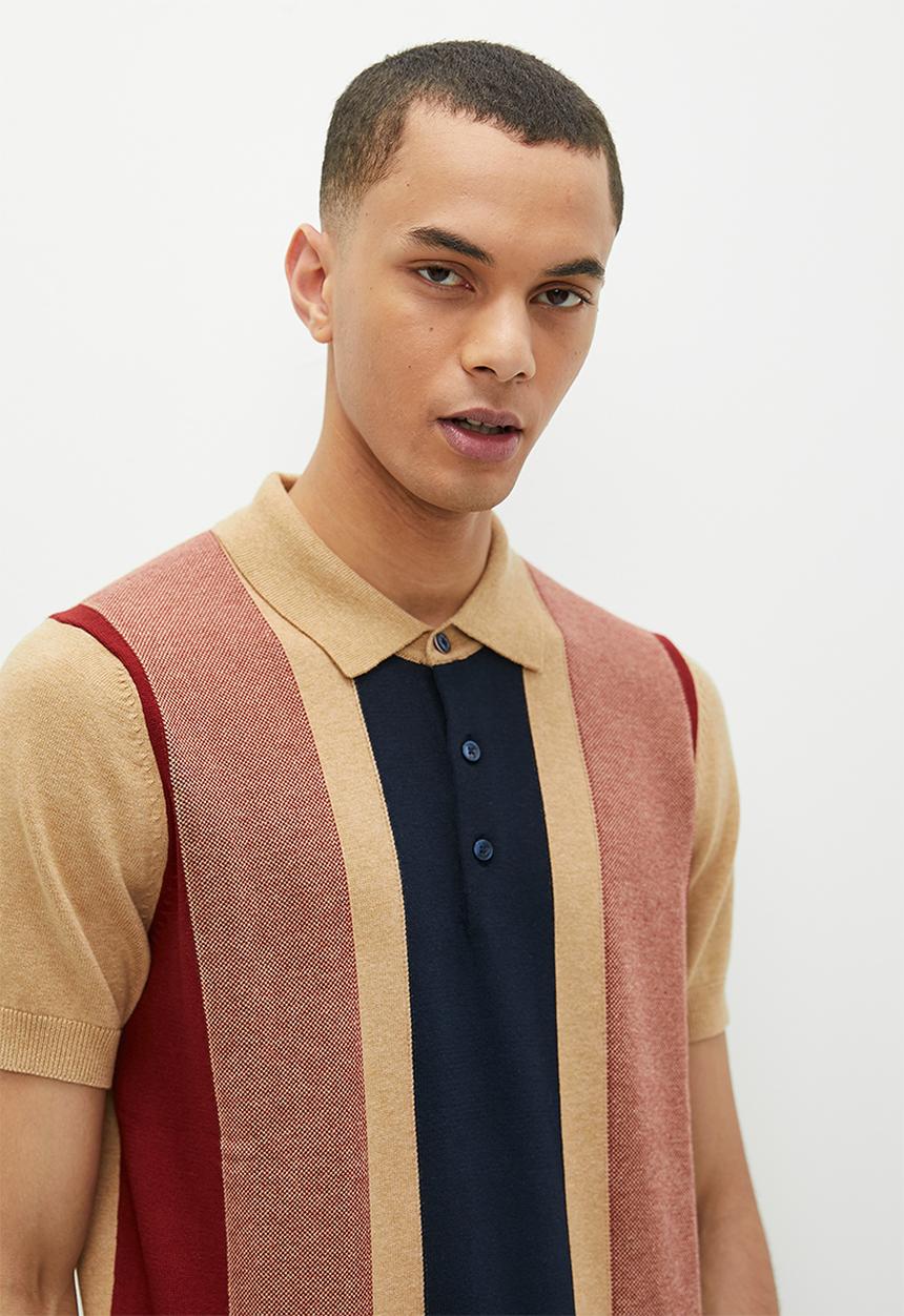 Ben Sherman - Vertical stripe short sleeve polo - stone
