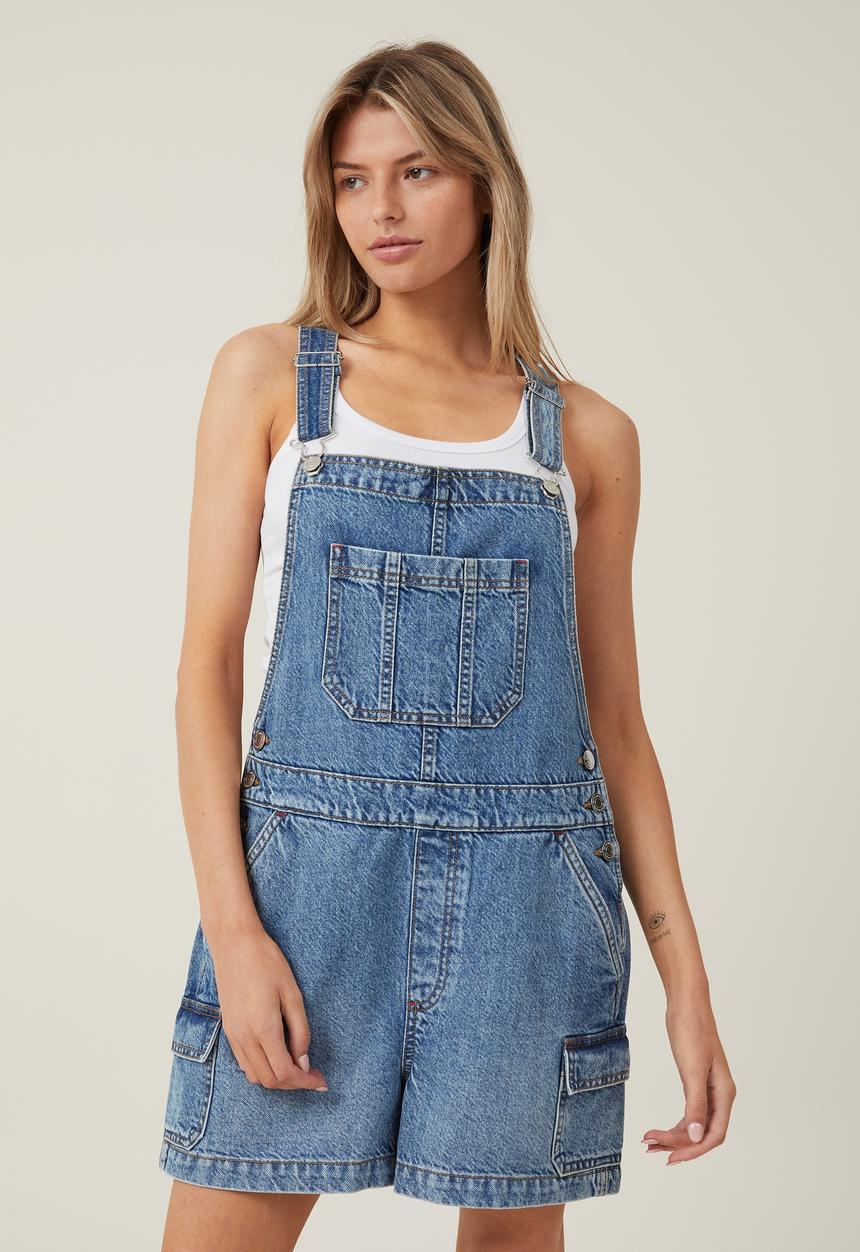 Cotton On - Cargo Short Denim Overall - Surfers Blue