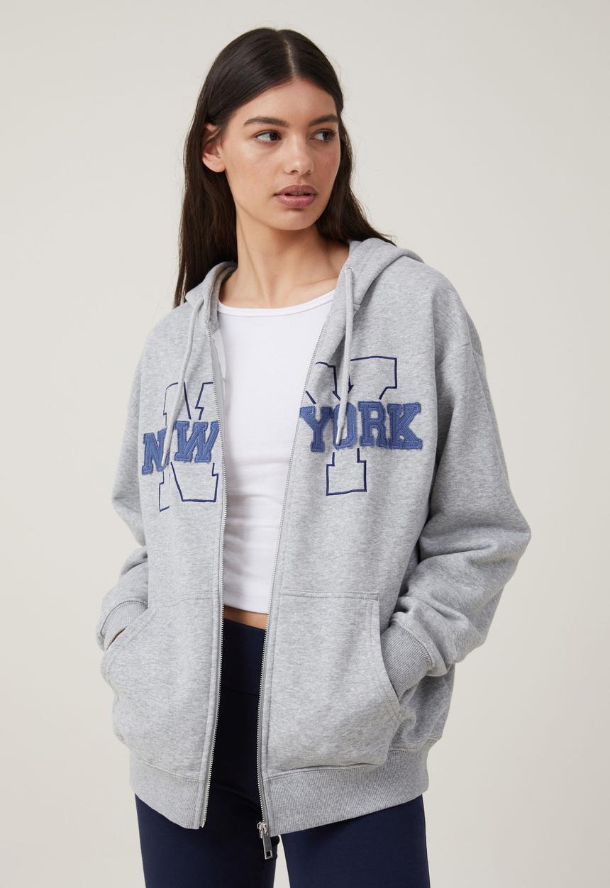 Cotton On - Classic Graphic Zip-Through Hoodie - New York/Grey Marle