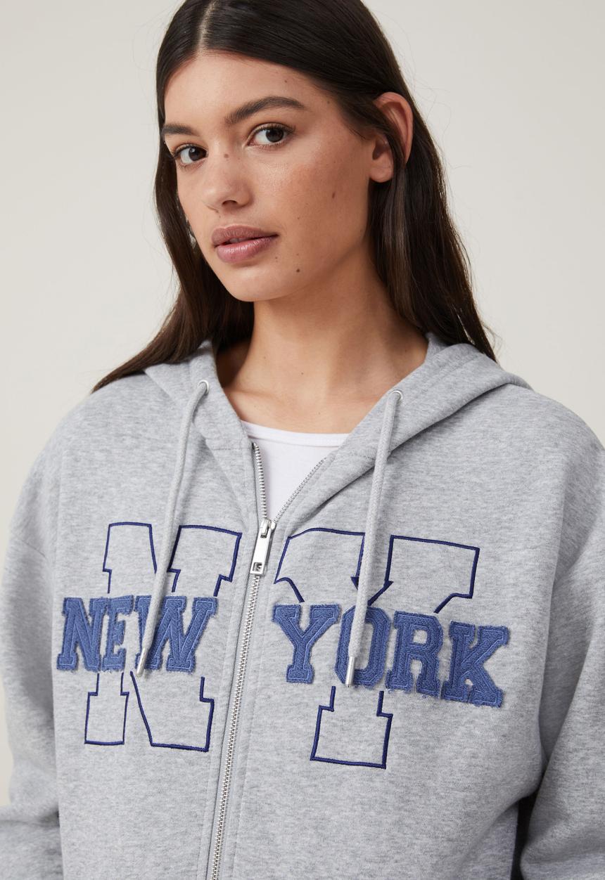 Cotton On - Classic Graphic Zip-Through Hoodie - New York/Grey Marle