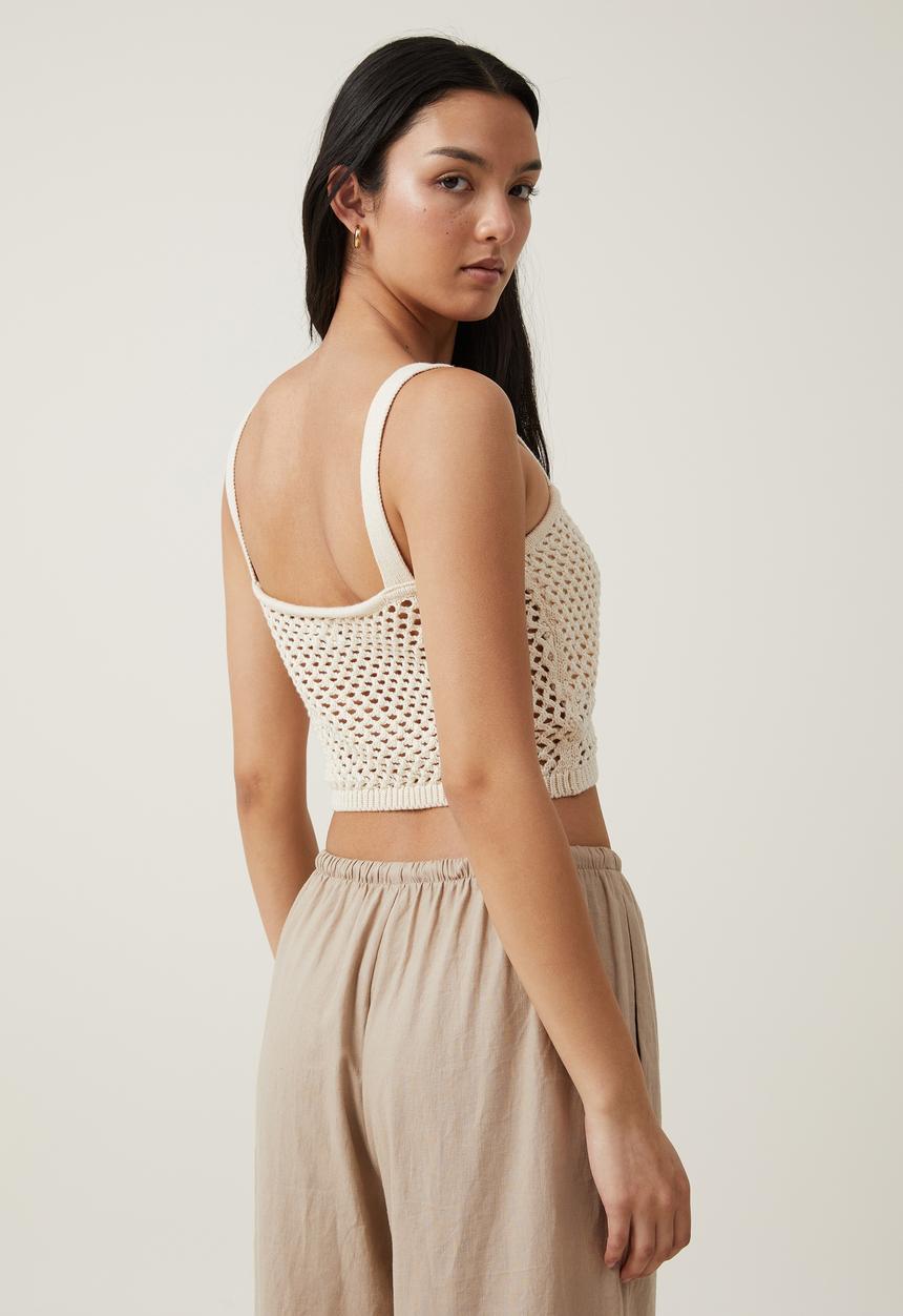 Cotton On - Crochet Gather Bust Cami - Ecru