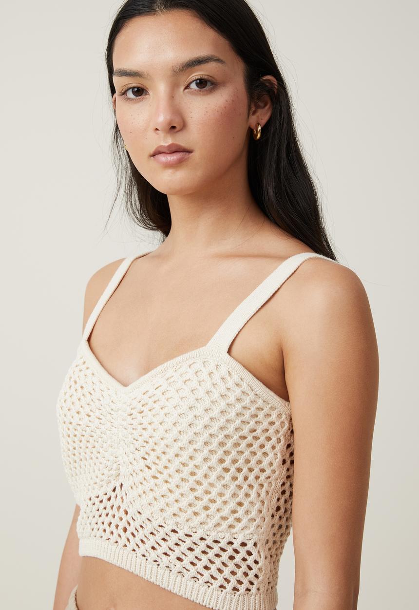 Cotton On - Crochet Gather Bust Cami - Ecru