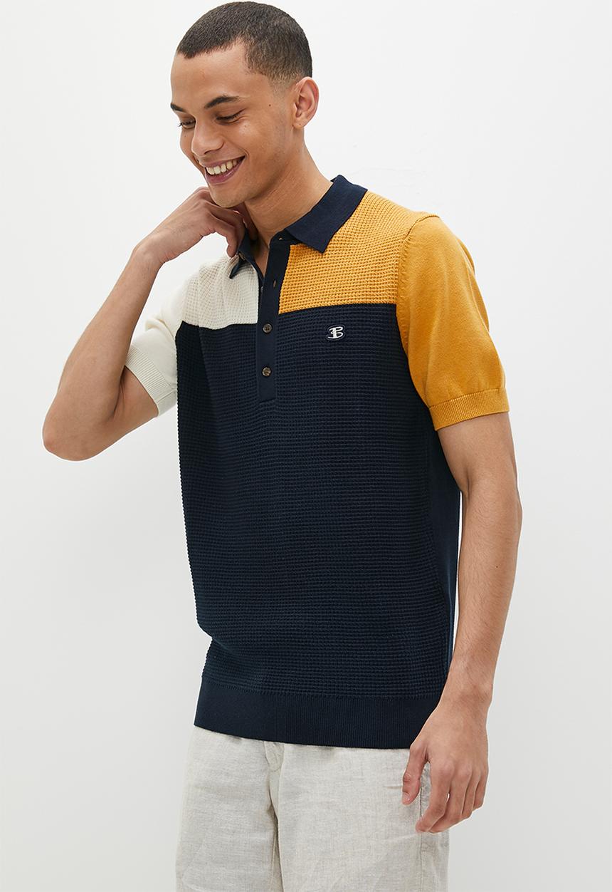 Ben Sherman - Textured polo short sleeve col block - dark navy