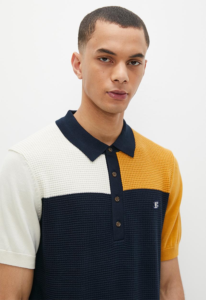 Ben Sherman - Textured polo short sleeve col block - dark navy