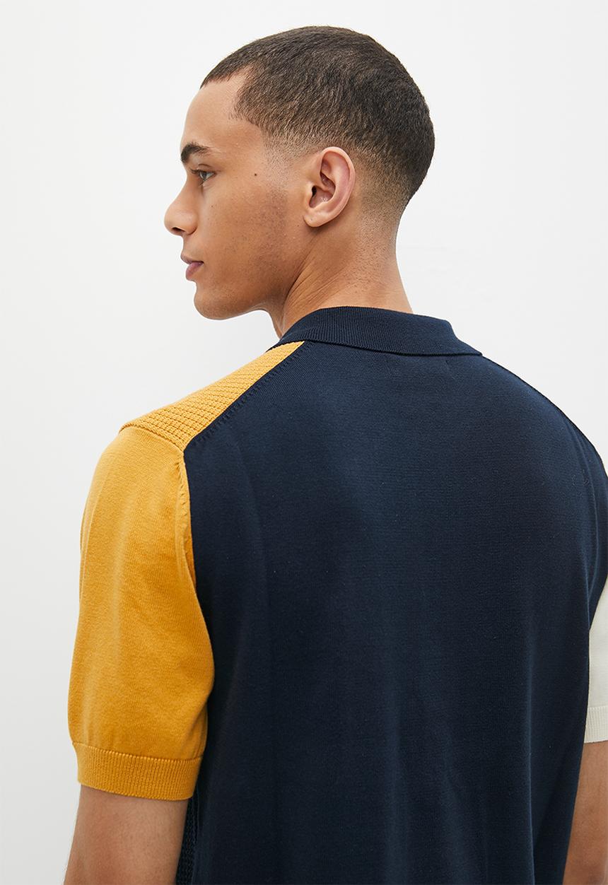 Ben Sherman - Textured polo short sleeve col block - dark navy