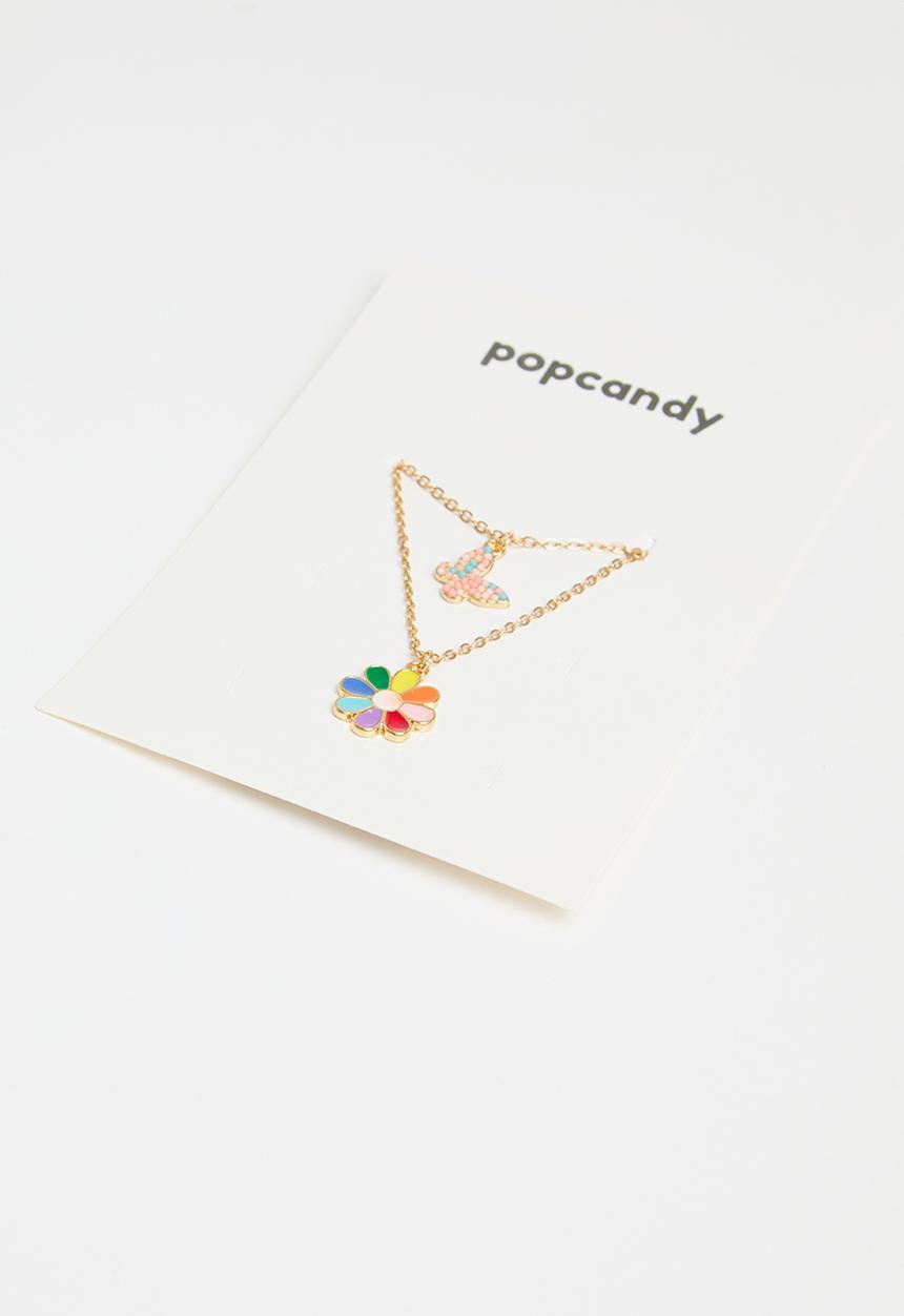Pop Candy - Flower & butterfly Layered necklace -gold 