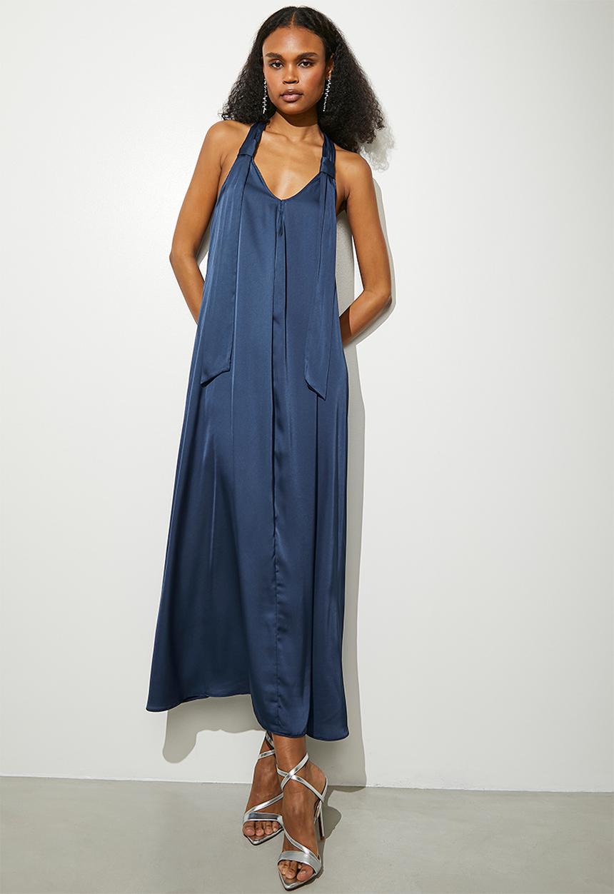 VELVET - Maxi trapeze with back tie detail- surf blue