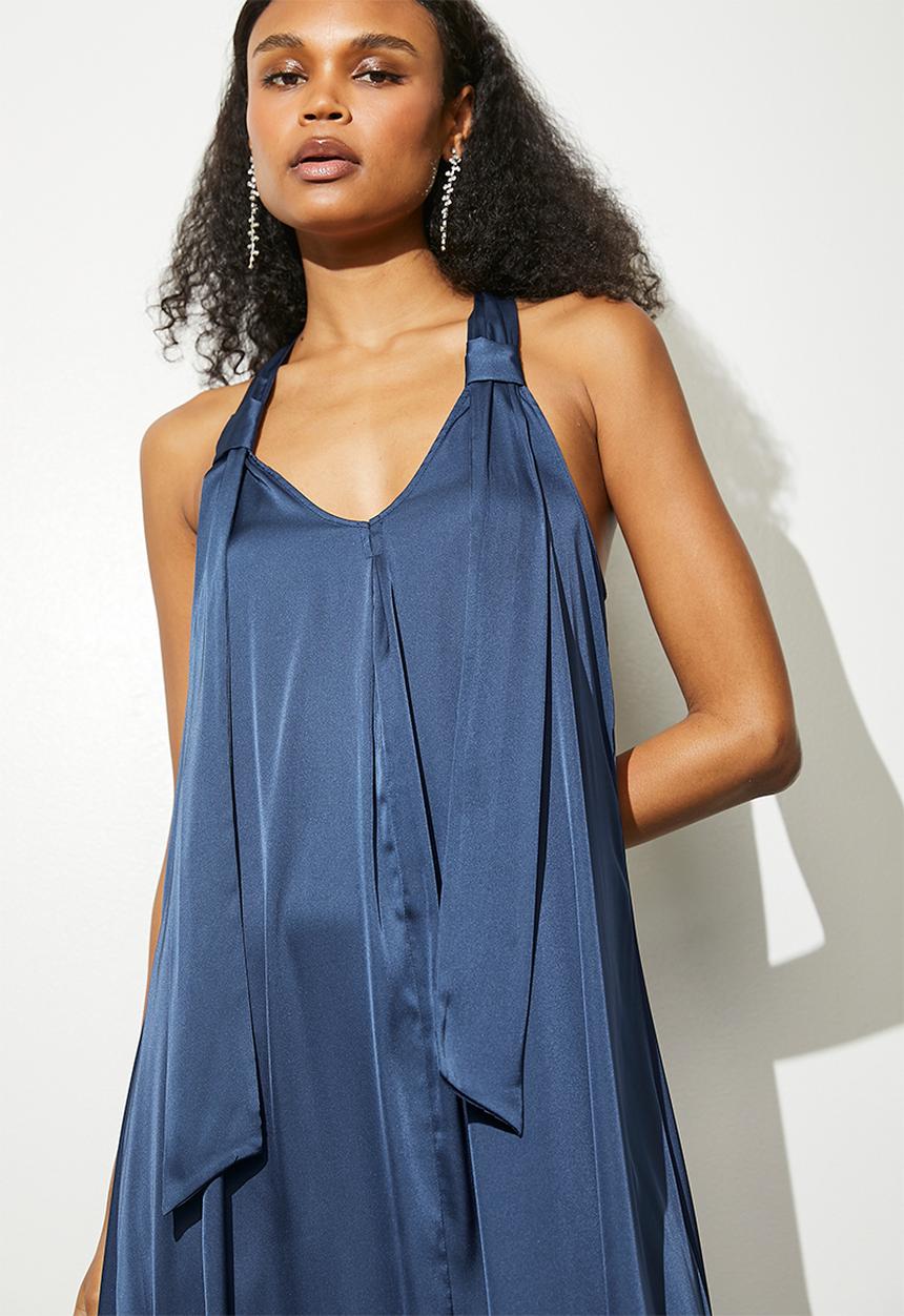 VELVET - Maxi trapeze with back tie detail- surf blue