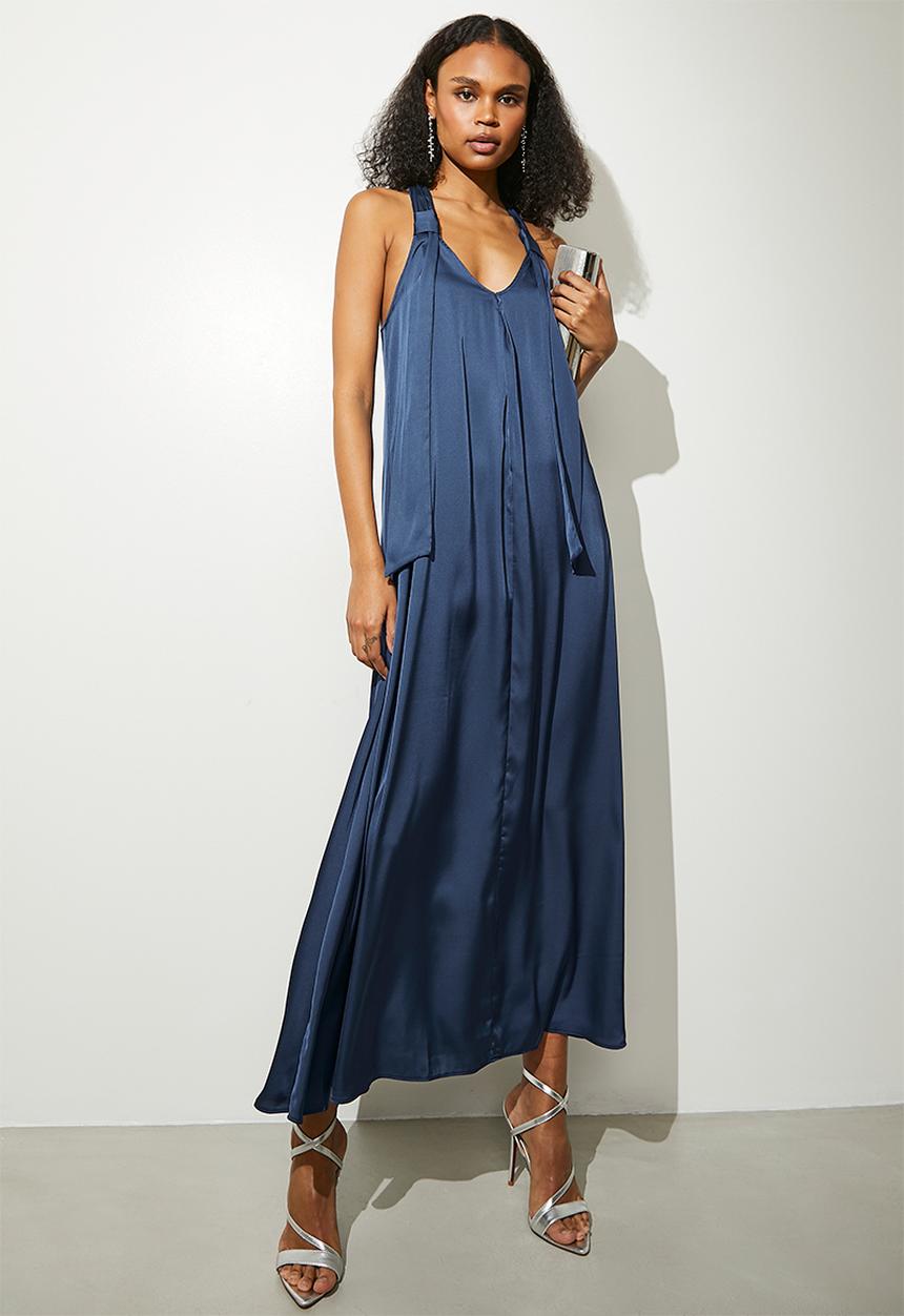 VELVET - Maxi trapeze with back tie detail- surf blue