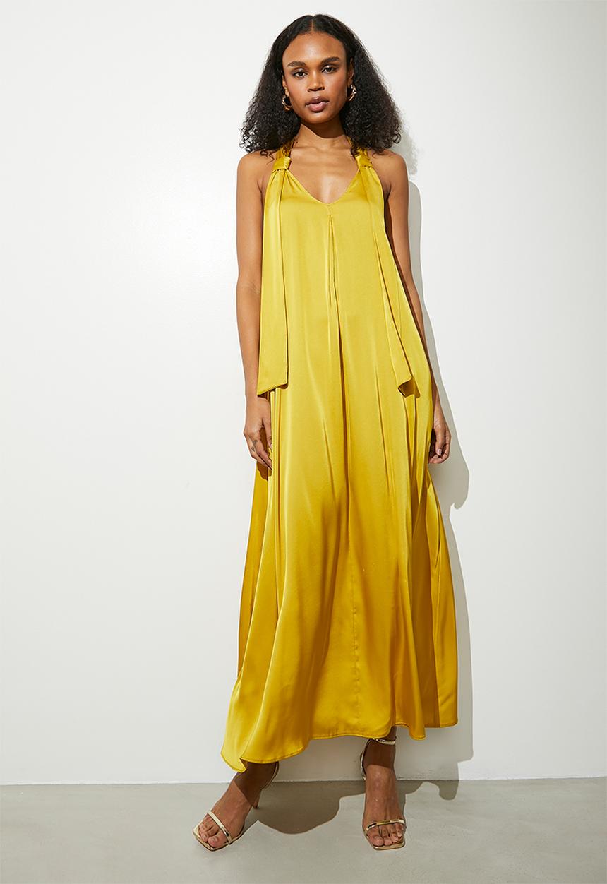 VELVET - Maxi trapeze with back tie detail - yellow